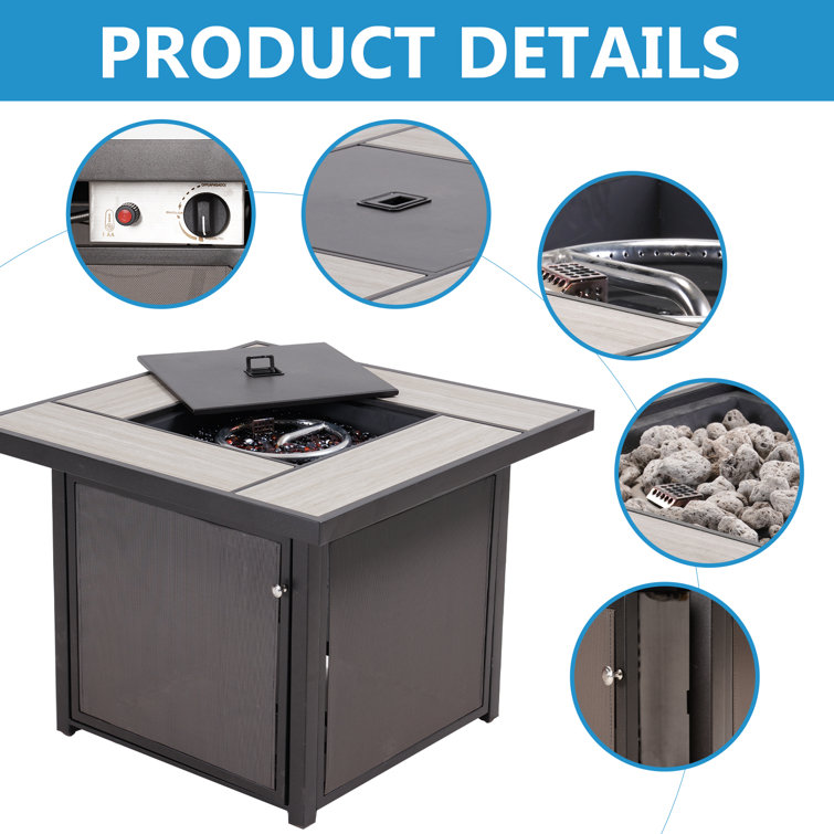 Latitude Run® 32 Inch Square Outdoor Gas Fire Pits Clearance 50,000 BTU